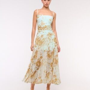 Abercrombie & Fitch Floral Midi Dress - Light Blue and Brown
